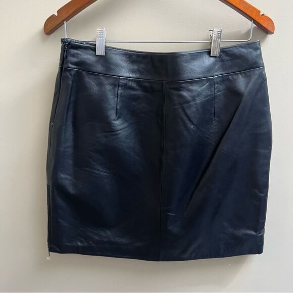 Attention Black genuine Leather Mini Skirt. L - Picture 3 of 6